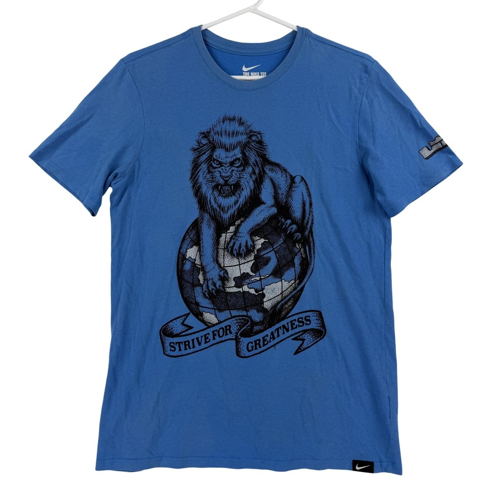 Nike Shirt Mens Medium Blue LeBron Strive For Greatness Graphic T-Shirt‎ Dri-Fit